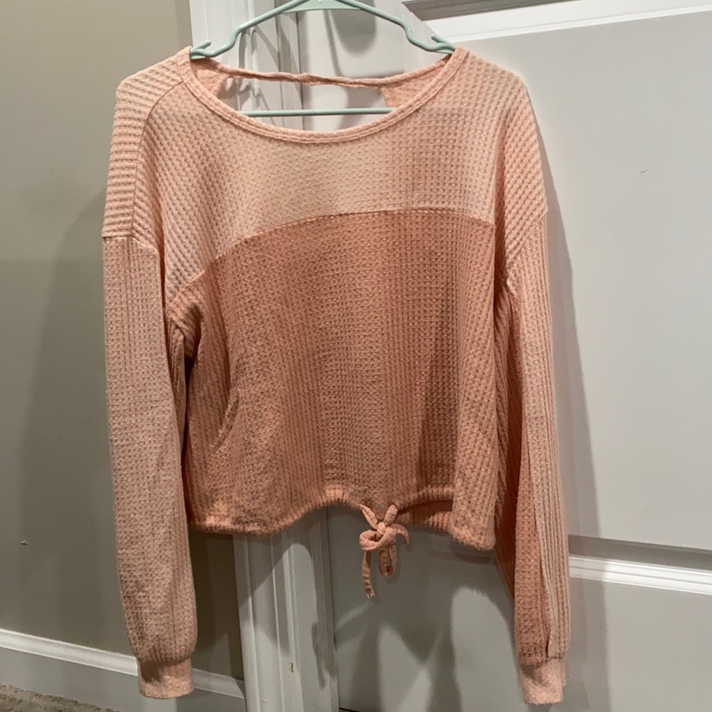 Cropped pink and peach long sleeve waffle shirt